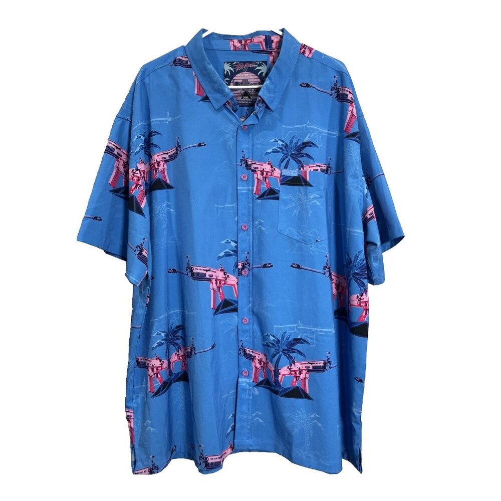 Retro Rifle Men 3XL Blue The Palm‎ SCAR Short Sleeve Button Up Shirt Tactical